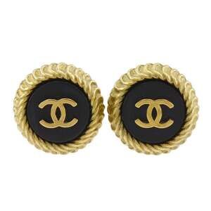 CHANEL Vintage Black Logo Earrings